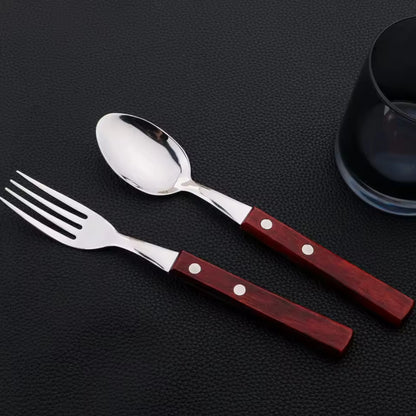 24 Piece Wooden Handle Cutlery Set